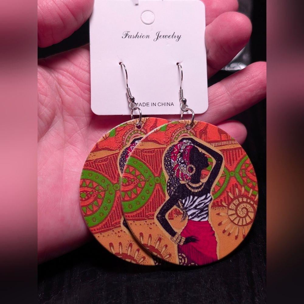 Vibrant Afrocentric Wooden Dangle Earrings
